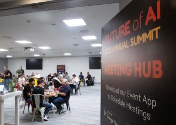 Participants communicate at the Future of AI 2023 Annual Summit in Tel Aviv, Israel, on 5 ביולי 2023. The Future of AI 2023 Annual Summit opened on Tuesday evening in the Israeli coastal city of Tel Aviv with about 1,000 participants from 16 countries. This year, the two-day event focuses on generative AI, which creates a wide variety of new content such as text, images or audio, using machine learning algorithms. (Photo by Chen Junqing/Xinhua via Getty Images)