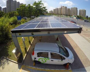 Electric Car Being Charged Photovoltaic Power