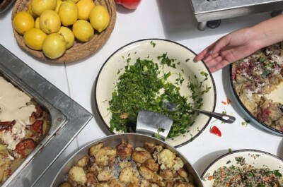 a picture of a table with all kind of  vegetarian food